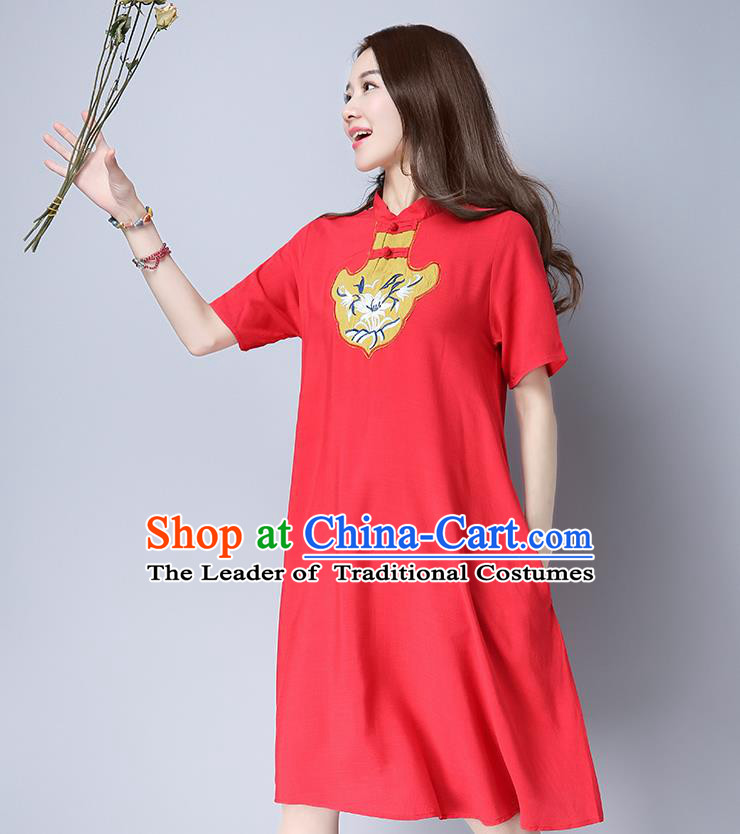 Traditional Ancient Chinese National Costume, Elegant Hanfu Mandarin Qipao Red Dress, China Tang Suit Chirpaur Republic of China Cheongsam Elegant Dress Clothing for Women