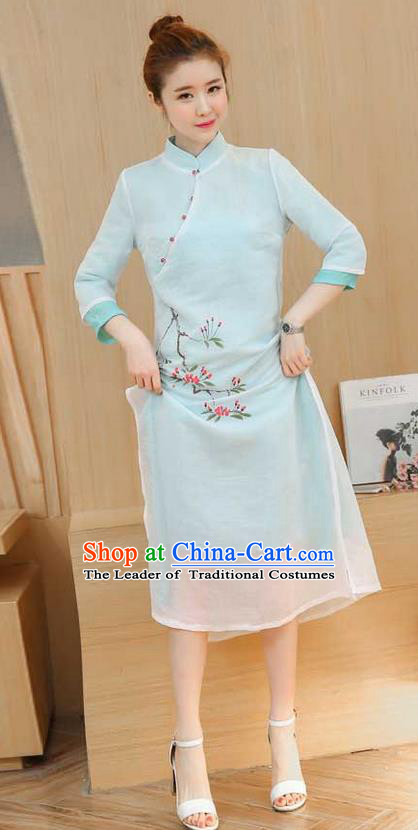 Traditional Ancient Chinese National Costume, Elegant Hanfu Printing Slant Opening Dress, China Tang Suit Chirpaur Cheongsam Elegant Dress Clothing for Women