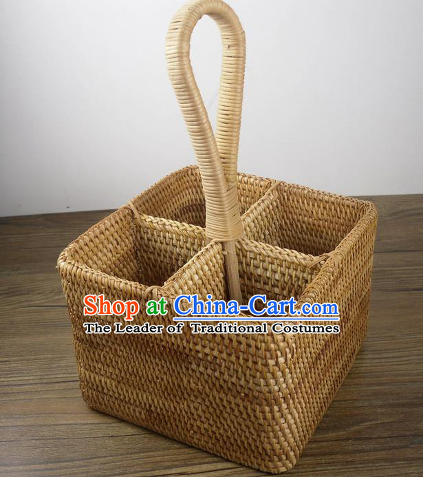 Top Asian Vietnamese Traditional Rattan Plaited Articles Wine Storage Box, Vietnam Handicraft Portable Basket