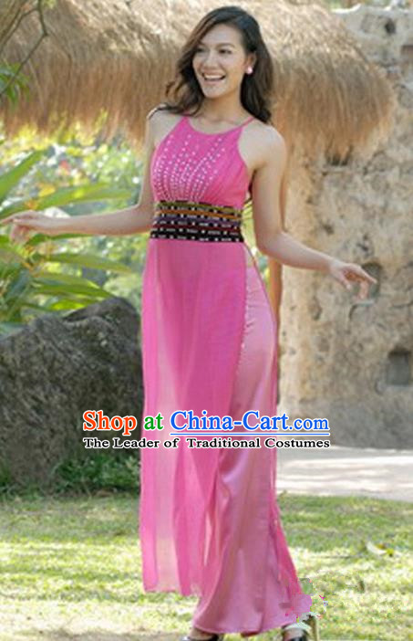 Top Grade Asian Vietnamese Traditional Dress, Vietnam National Young Lady Ao Dai Dress, Vietnam Bride Pink Cheongsam and Pants Wedding Clothing for Women