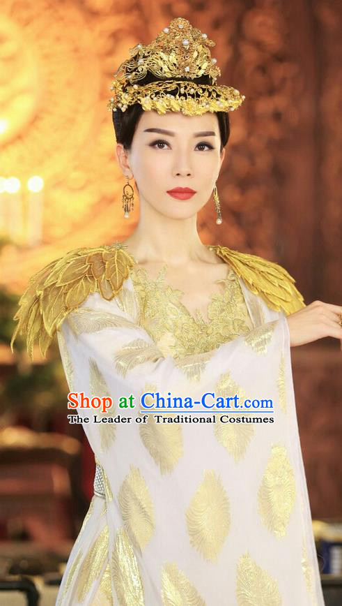 Chinese Ancient Tang Dynasty Imperial Empress Costume and Headwear Complete Set, Fighter of the Destiny Traditional Chinese Ancient Queen Clothing for Women