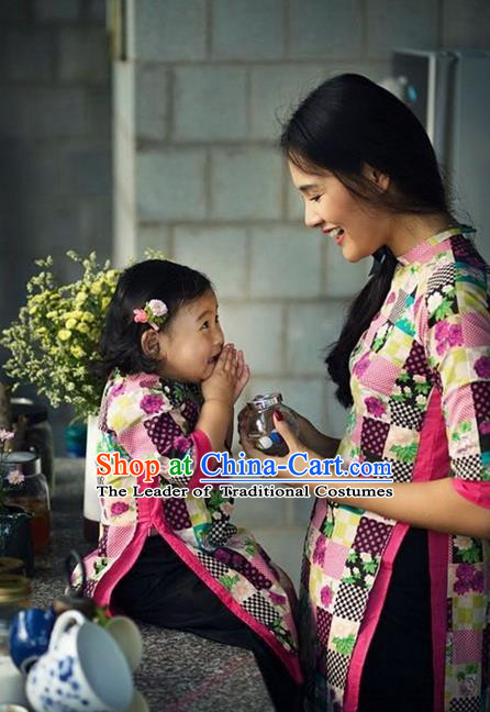 Top Grade Asian Vietnamese Traditional Dress, Vietnam National Farmwife Ao Dai Dress, Vietnam Ao Dai Cheongsam Mother-child Dress Clothing for Woman