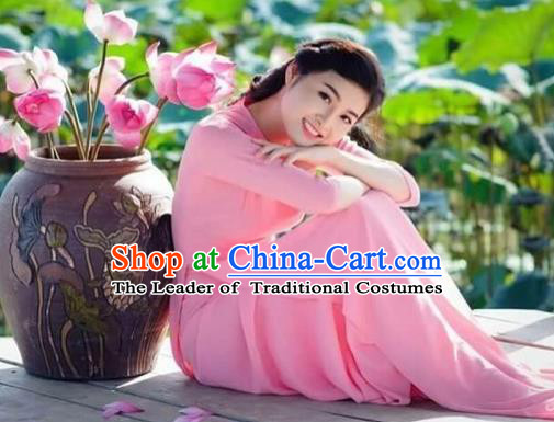 Traditional Top Grade Asian Vietnamese Costumes Dance Dress, Vietnam National Female Handmade Wedding Pink Ao Dai Dress Cheongsam Clothing for Women