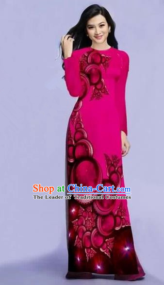 Traditional Top Grade Asian Vietnamese Costumes Dance Dress, Vietnam National Female Printing Rose Ao Dai Dress Cheongsam Clothing for Women