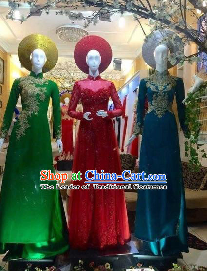 Traditional Top Grade Asian Vietnamese Costumes Classical Queen Cheongsam, Vietnam National Bride Ao Dai Dress for Women