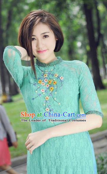 Traditional Top Grade Asian Vietnamese Costumes Classical Lace Hollow Out Cheongsam, Vietnam National Vietnamese Bride Ao Dai Dress for Women