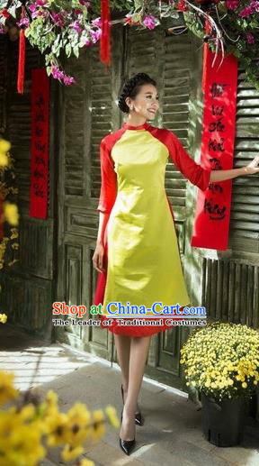 Traditional Top Grade Asian Vietnamese Costumes Classical Wedding Bride Cheongsam, Vietnam National Vietnamese Young Lady Ao Dai Dress