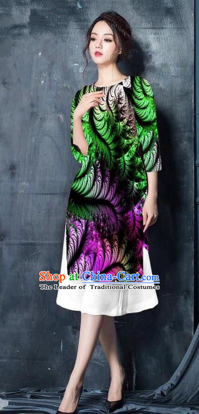 Top Grade Asian Vietnamese Costumes Classical Jing Nationality Printing Short Cheongsam, Vietnam National Vietnamese Bride Traditional Princess Green Ao Dai Dress