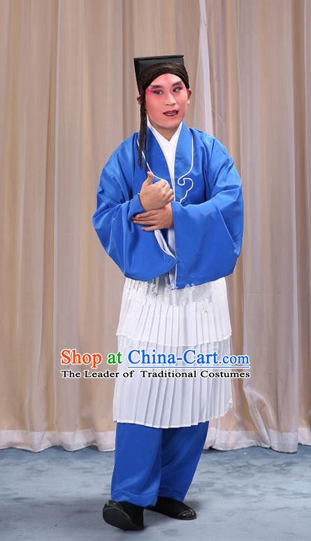 Traditional Chinese Beijing Opera Clown Blue Clothing and Shoes Headwear Complete Set, China Peking Opera Miscellaneous Affairs Costume Opera Wu Dalang Costumes