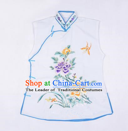 Traditional Chinese Beijing Opera Servant Girl White Vests, China Peking Opera Young Lady Costume Embroidered Opera Waistcoat Costumes