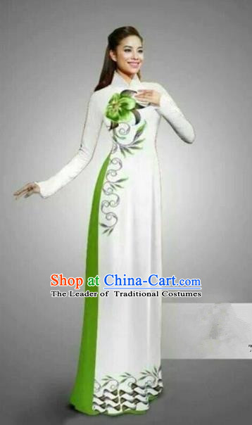 Traditional Top Grade Asian Vietnamese Ha Festival Bride Printing Ao Dai Dress, Vietnam National Jing Nationality Princess Cheongsam Costumes for Women