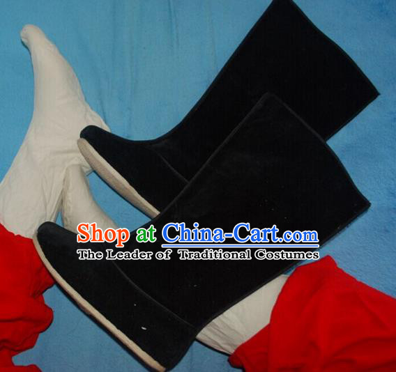 Traditional Chinese Peking Opera Shoes, China Ancient Eunuch Boots, Chinese Qing Dynasty Minister Black Cloth Boots for Men