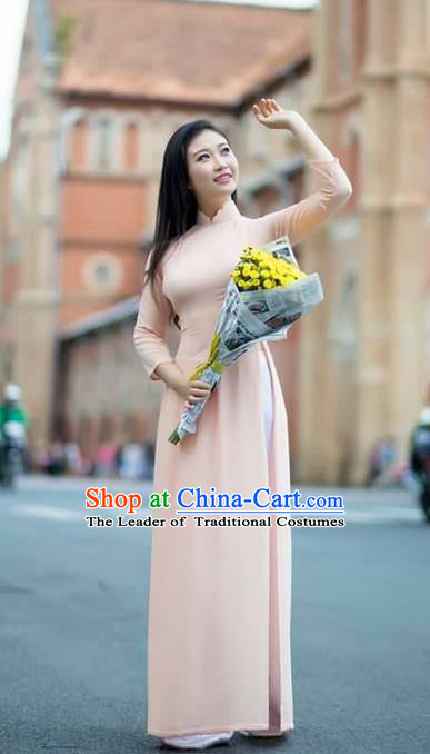 Traditional Top Grade Asian Vietnamese Ha Festival Ao Dai Dress, Vietnam Women National Jing Nationality Princess Pink Cheongsam Bride Costumes