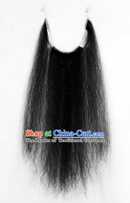 Chinese Ancient Opera Old Men Long Wig Beard, Traditional Chinese Beijing Opera Props Laosheng-role Black Mustache