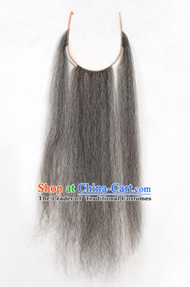 Chinese Ancient Opera Old Men Grizzled Long Wig Beard, Traditional Chinese Beijing Opera Props Laosheng-role Mustache Pengtoucun False Beard