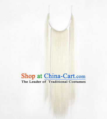 Chinese Ancient Opera Old Men White Long Wig Beard Three Strands Whiskers, Traditional Chinese Beijing Opera Props Laosheng-role Mustache