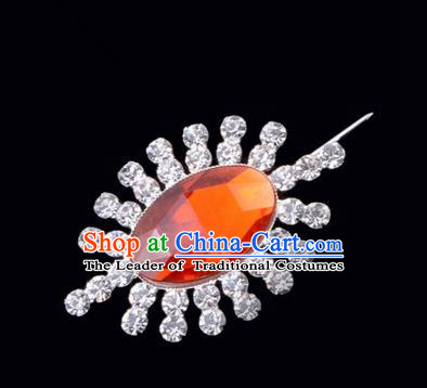 Chinese Ancient Peking Opera Jewelery Accessories, Traditional Chinese Beijing Opera Props Round Brooch Ornaments Hua Tan Red Rhinestone Breastpin