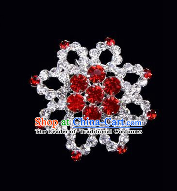 Chinese Ancient Peking Opera Jewelery Accessories, Traditional Chinese Beijing Opera Props Octagon Brooch Ornaments Hua Tan Red Rhinestone Breastpin