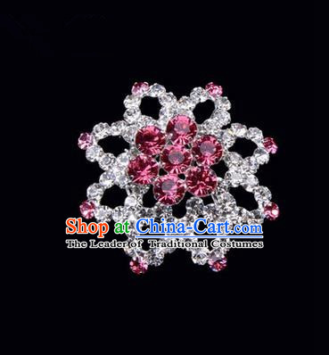 Chinese Ancient Peking Opera Jewelery Accessories, Traditional Chinese Beijing Opera Props Octagon Brooch Ornaments Hua Tan Pink Rhinestone Breastpin