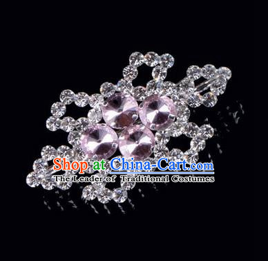 Chinese Ancient Peking Opera Jewelery Accessories, Traditional Chinese Beijing Opera Props Hexagonal Brooch Ornaments Hua Tan Pink Rhinestone Breastpin