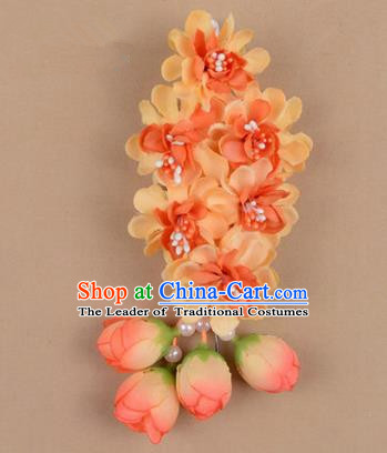 Chinese Ancient Peking Opera Orange Wisteria Flowers Hair Accessories, Traditional Chinese Beijing Opera Props Head Ornaments Hua Tan Headwear Hairpins