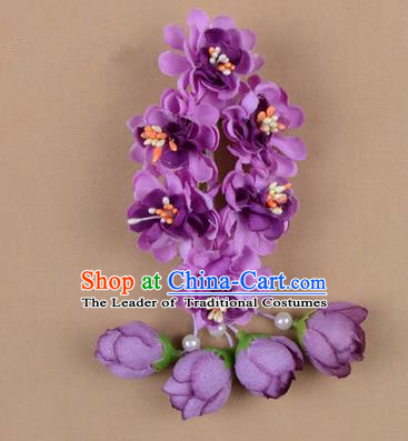 Chinese Ancient Peking Opera Purple Wisteria Flowers Hair Accessories, Traditional Chinese Beijing Opera Props Head Ornaments Hua Tan Headwear Hairpins