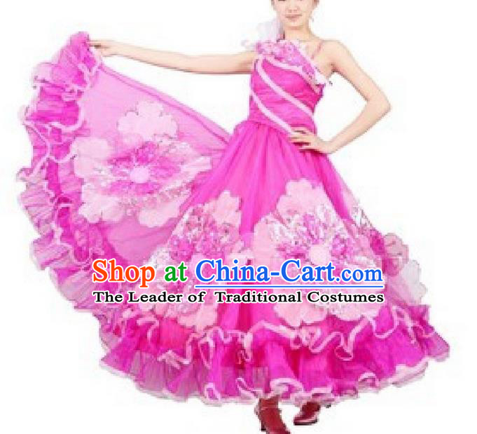 Top Grade Compere Professional Compere Costume, Ballroom Dance Dress Modern Opening Dance Big Swing Pink Dress for Women