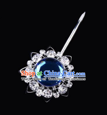 Chinese Ancient Peking Opera Pink Flowers Hair Accessories Headwear, Traditional Chinese Beijing Opera Head Ornaments Hua Tan White Blue Crystal Bulb Hairpins