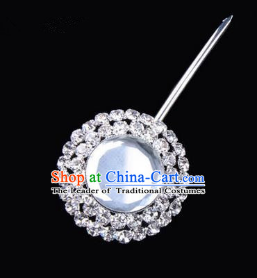 Chinese Ancient Peking Opera Pink Flowers Hair Accessories Headwear, Traditional Chinese Beijing Opera Head Ornaments Hua Tan Double Ring White Crystal Bulb Hairpins