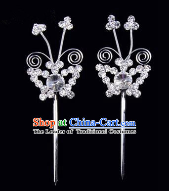 Chinese Ancient Peking Opera Pink Flowers Hair Accessories Headwear, Traditional Chinese Beijing Opera Head Ornaments Hua Tan White Butterfly Crystal Hairpins