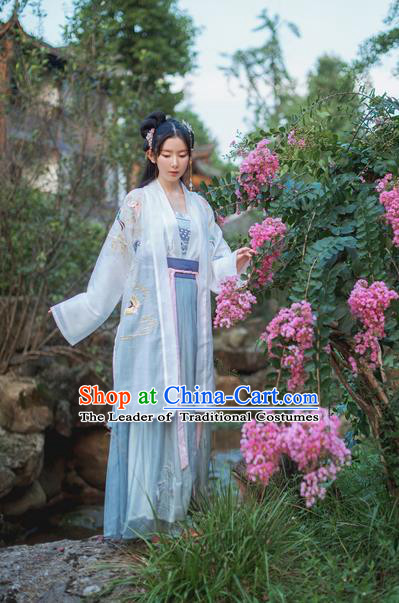 Traditional Chinese Ancient Tang Dynasty Female Costumes, China Hanfu Cardigan Embroidered Blouse and Dress Complete Set for Women