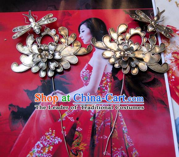 Traditional Handmade Chinese Ancient Classical Hair Accessories Dragonfly Barrettes Hair Sticks, Hair Fascinators Hairpins for Women
