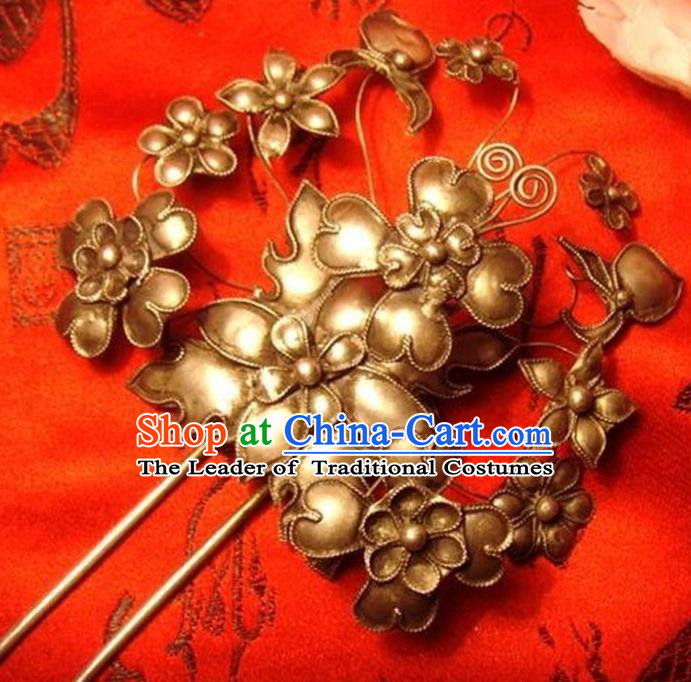 Traditional Handmade Chinese Ancient Classical Hair Accessories Butterfly Hair Sticks Hair Jewellery, Hair Fascinators Golden Hairpins for Women