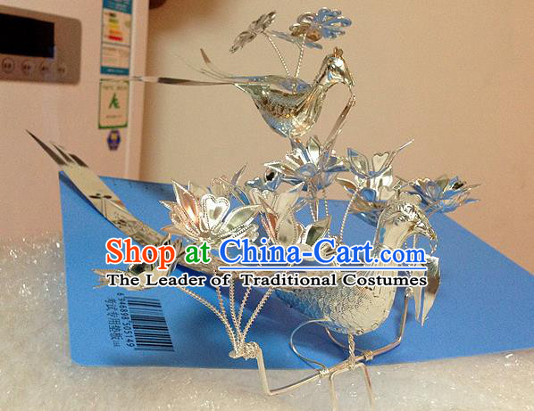 Traditional Handmade Chinese Ancient Classical Hair Accessories Miao Nationality Sliver Birds Princess Hat, Hmong Headwear Hair Jewellery, Hair Fascinators Tuinga for Women