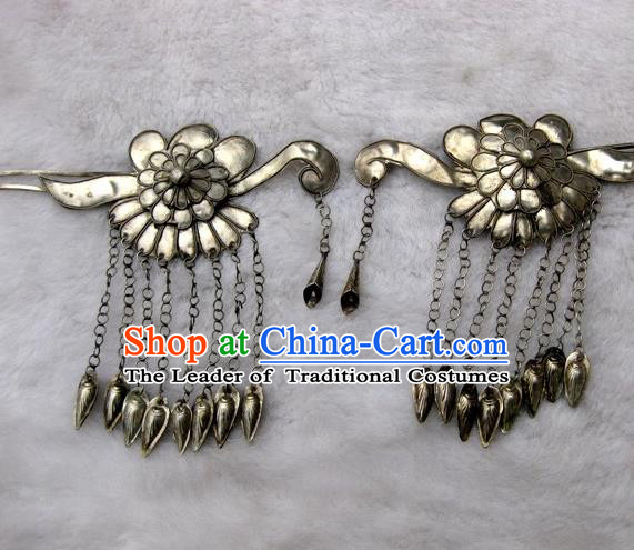 Traditional Handmade Chinese Ancient Classical Hair Accessories Barrettes Lucky Flower Hairpin, Step Shake Twain Hair Sticks Hair Fascinators for Women