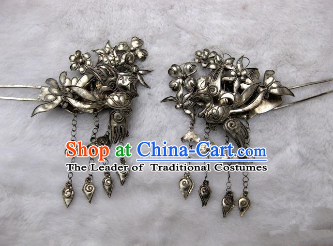 Traditional Handmade Chinese Ancient Classical Hair Accessories Barrettes Love of Butterfly Hairpin, Hanfu Hair Sticks Tassel Twain Hair Fascinators Hairpins for Women