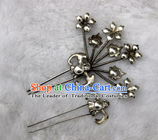 Traditional Handmade Chinese Ancient Classical Hair Accessories Barrettes Manchu Palace Lady Hairpin, Hanfu Hair Sticks Twain Hair Fascinators Hairpins for Women