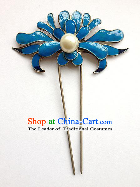 Traditional Handmade Chinese Ancient Classical Hair Accessories Barrettes Blueing Hairpin, Step Shake Hair Sticks Hair Jewellery for Women