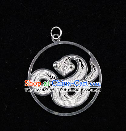 Traditional Handmade Chinese Ancient Classical Accessories Pure Sliver Chinese Zodiac Pendant Snake Lacing Pendent for Women