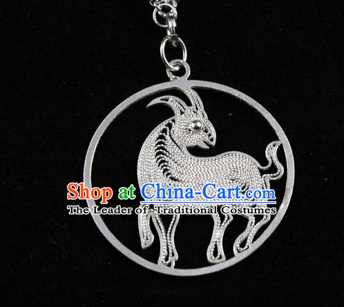 Traditional Handmade Chinese Ancient Classical Accessories Pure Sliver Chinese Zodiac Pendant Sheep Lacing Pendent for Women