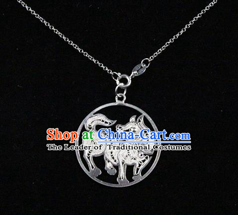 Traditional Handmade Chinese Ancient Classical Accessories Pure Sliver Chinese Zodiac Pendant Dog Lacing Pendent for Women