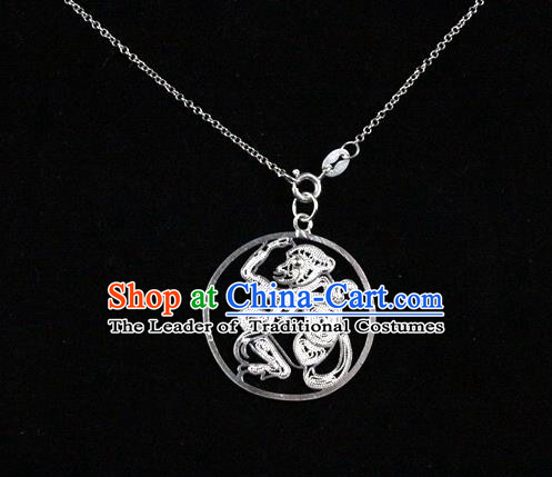 Traditional Handmade Chinese Ancient Classical Accessories Pure Sliver Chinese Zodiac Pendant Monkey Lacing Pendent for Women