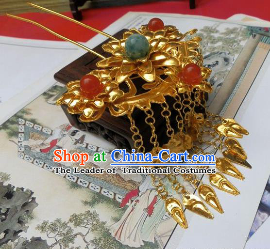 Traditional Handmade Chinese Ancient Classical Hair Accessories Headwear Barrettes Hanfu Golden Tassel Hairpins, Imperial Step Shake Hair Sticks Hair Jewellery for Women