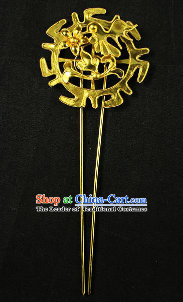Traditional Handmade Chinese Ancient Classical Hair Accessories Barrettes, Bride Wedding Step Shake Golden Hair Sticks Blueing Hairpins for Women