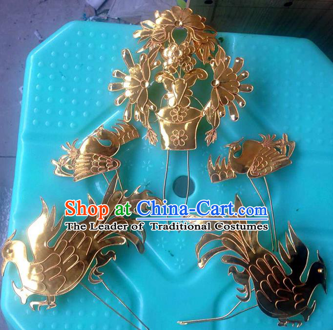 Traditional Handmade Chinese Ancient Classical Hair Accessories Barrettes Wedding Bride Phoenix Coronet Step Shake Hairpins Complete Set for Women