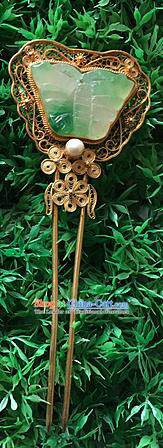 Traditional Handmade Chinese Ancient Classical Hair Jewellery Accessories Barrettes Gilding Hairpins, Jade Step Shake Hair Sticks, Hair Fascinators for Women