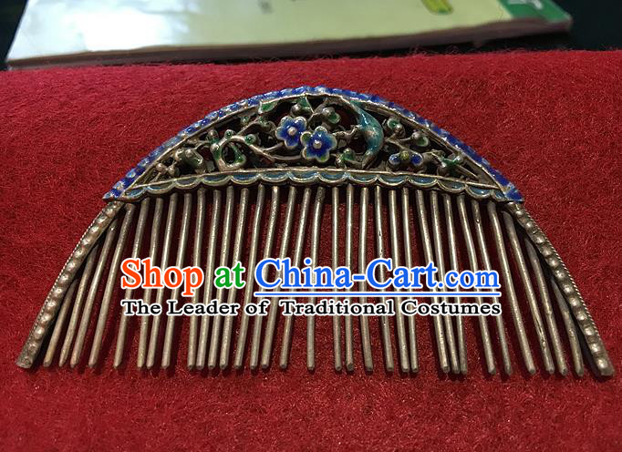 Traditional Handmade Chinese Ancient Classical Hair Jewellery Accessories Barrettes Blueing Hairpins, Princess Flat-square Hair Combs for Women