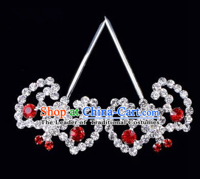 Chinese Ancient Peking Opera Hair Accessories Young Lady Bat Headwear, Traditional Chinese Beijing Opera Head Ornaments Hua Tan Red Crystal Hairpins