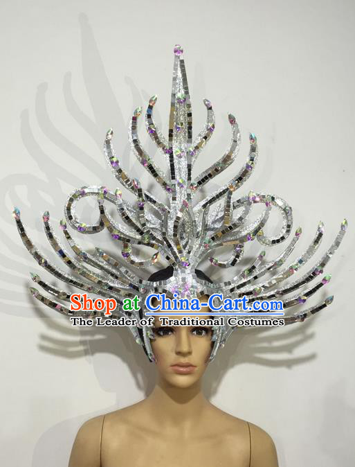 Top Grade Professional Stage Show Halloween Headpiece Hat, Brazilian Rio Carnival Samba Opening Dance Imperial Empress Hair Accessories Headwear for Women