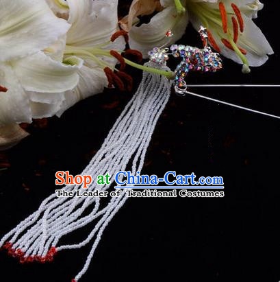 Chinese Ancient Peking Opera Hair Accessories Young Lady Diva Red Long Tassel Phoenix Hairpins, Traditional Chinese Beijing Opera Hua Tan Colorful Crystal Head Ornaments